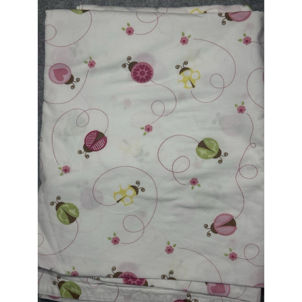 Circo Ladybug Fitted Flat Sheet Set Twin + Pillow Case Pink White Flowers